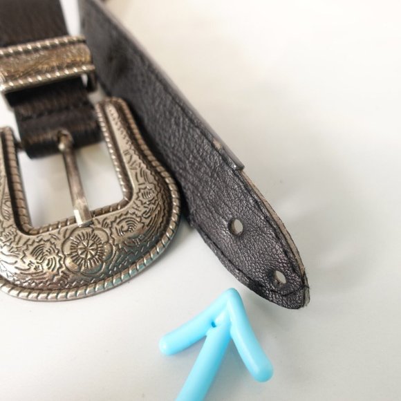 Western Black Belt SMALL 32 Women Leather Black Hippie‎ Boho Silver Big Buckle